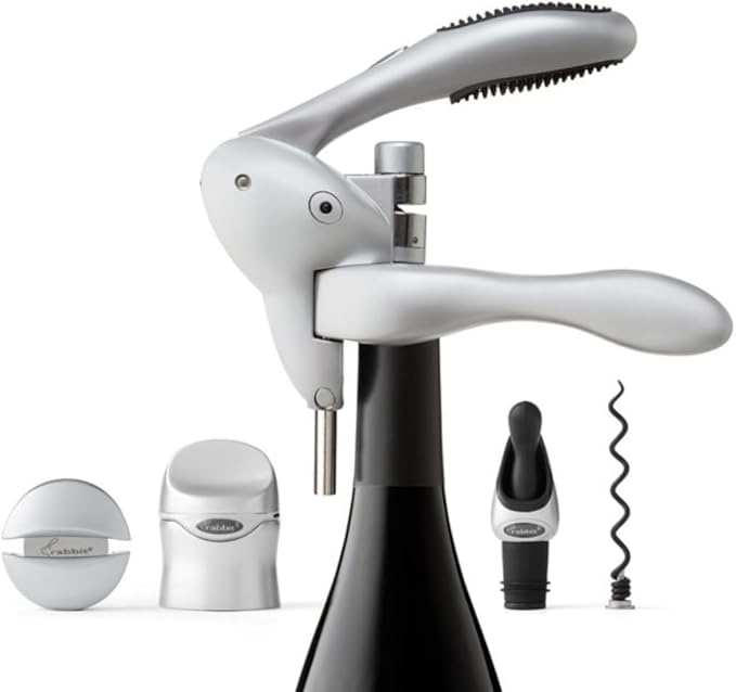 Rabbit Wine Tool Kit - 5 Piece | Essential Bar Tool Set | Corkscrew, Foil Cutter, Sealer/Preserver, Pourers/Stoppers | Ideal for Wine Opener Accessories Gift Tools