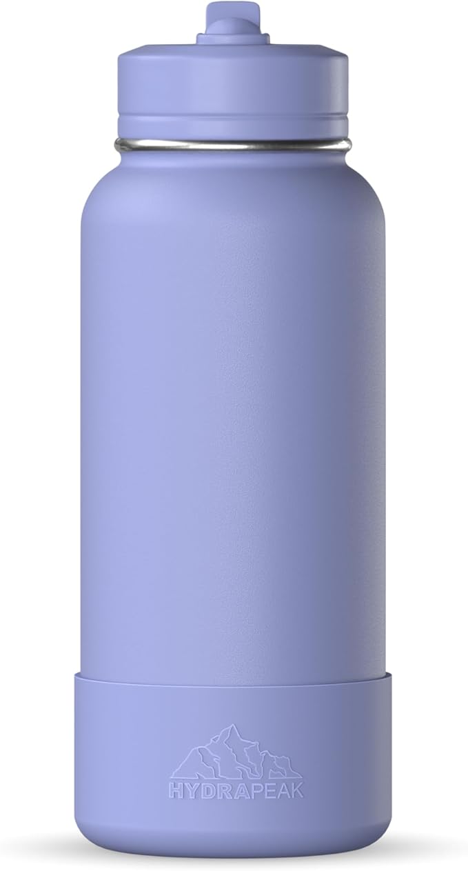 Hydrapeak 32oz Sport Insulated Water Bottle with Straw or Chug Lid, Leak & Spill Proof, Keeps Drinks Cold for 24 Hours, Hot for 12 Hours, Premium Stainless Steel Water Bottles (32oz, Periwinkle)