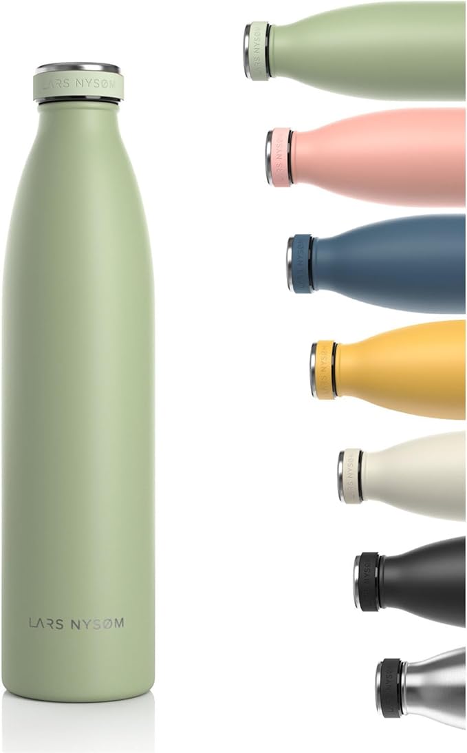 LARS NYSØM Stainless Steel Insulated Water Bottle 12oz 17oz 25oz 34oz 51oz | BPA-free Insulated Thermo Flask for Hot and Cold Beverages | Leakproof Drinking Bottle