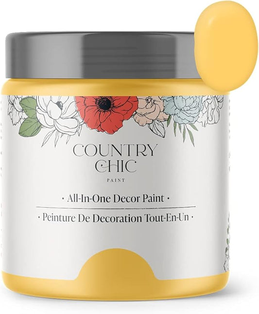 Country Chic All-in-One Chalk Paint for Furniture, Cabinets, Home Decor, Eco-Friendly, Matte Finish, Built-In Primer & Top Coat for Wood, Metal - Yellow Wellies (Yellow) - Pint 16 oz (475 ml)