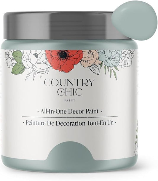 Country Chic All-in-One Chalk Paint for Furniture, Cabinets, Home Decor, Eco-Friendly, Matte Finish, Built-In Primer & Top Coat for Wood, Metal - Elegance (Dusty Blue) - 8 oz (237 ml)
