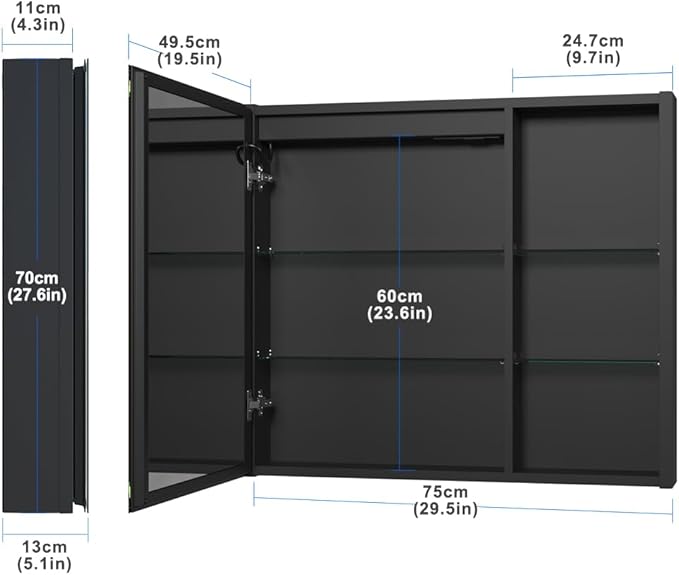 KWW LED Lighted Bathroom Medicine Cabinet with Sockets & USBs, Defogger, Dimmable, 3 Color Light Makeup Mirror, Easy to Install, Wall Mounted Cabinet (29.5 * 28)