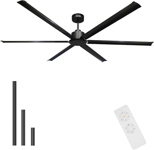 GESUM 84 Inch Ceiling Fans with Remote Control, Industrial Ceiling Fan with 6 Aluminum Blades, Reversible, 6-Speeds, Large Ceiling Fan for Porch/Garage/Shop (Black)