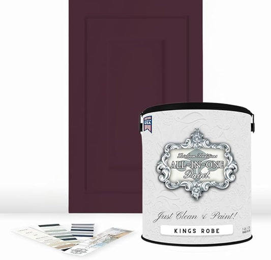 ALL-IN-ONE Paint, Durable cabinet and furniture paint. Built in primer and top coat, no sanding needed. Includes our 30 featured color card - Kings Robe (rich purple), Gallon