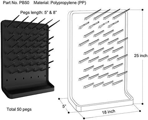 Pegboard Bench-top/Wall-Mount Laboratory Glassware Drying Rack with 50 Pegs, Black