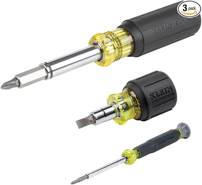 Klein Tools 80045 Screwdriver and Nut Driver Tool Kit, Includes Magnetic 11 in 1, Multi-Bit Stubby and Electronics Screwdrivers, 3-Piece