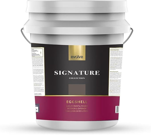 EVOLVE Signature Paint & Primer: Luxury Paint & Primer for Indoor & Outdoor Surfaces, Minimal Odor, Eggshell Sheen (Volcano Brown, 5 Gallon)