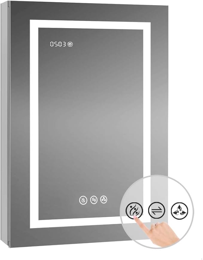 Blossom LED Medicine Cabinet with Mirror, 24x32 In | Lighted Bathroom Mirror Medicine Cabinet with Defogger | Recessed or Surface 3X Makeup Mirror, 3 Color Dimmer, Outlets & USB | A2(M)-24-Right Hinge