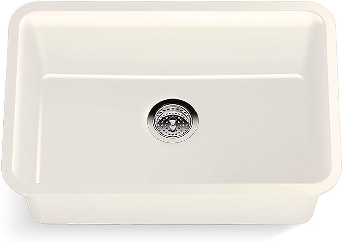 KOHLER K-28000-CM6 Cairn 27.5" Neoroc Composite Undermount Single-Bowl Kitchen Sink, Composite Kitchen Sink with Sink Rack, Matte White