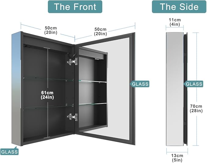LED Lighted Bathroom Medicine Mirror Cabinet with Sockets & USBs, Anti-Fog Dimmable Light and Color Adjustment, Antirust and Easy to Install Aluminum Cabinet (Right Hinge, 28" L x 20" W)