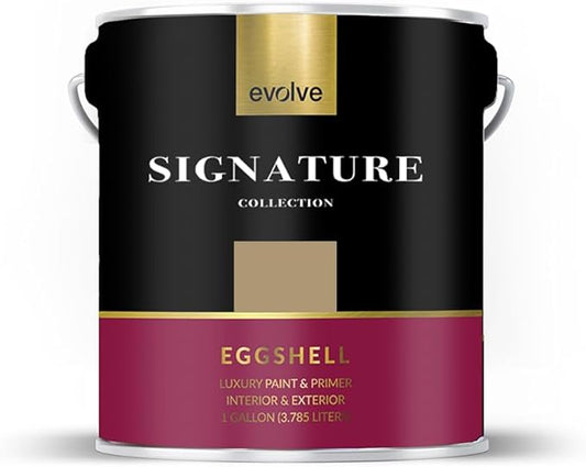 EVOLVE Signature Paint & Primer: Luxury Paint & Primer for Indoor & Outdoor Surfaces, Minimal Odor, Eggshell Sheen (Jute Beige, 1 Gallon)
