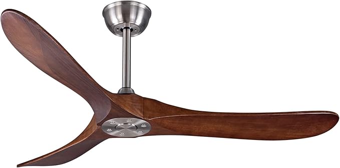 Bigzone 52" Outdoor/Indoor Ceiling Fan NO Light With Remote Control, Energy Efficient DC Motor, 3 Solid Wood Blades,Brushed Nickel Ceiling Fan With Reversible Blades