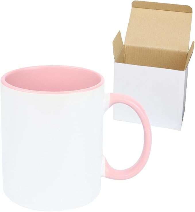 11oz Ceramic Sublimation Coffee Mug in White Gift Box, Case of 36 (Pink)