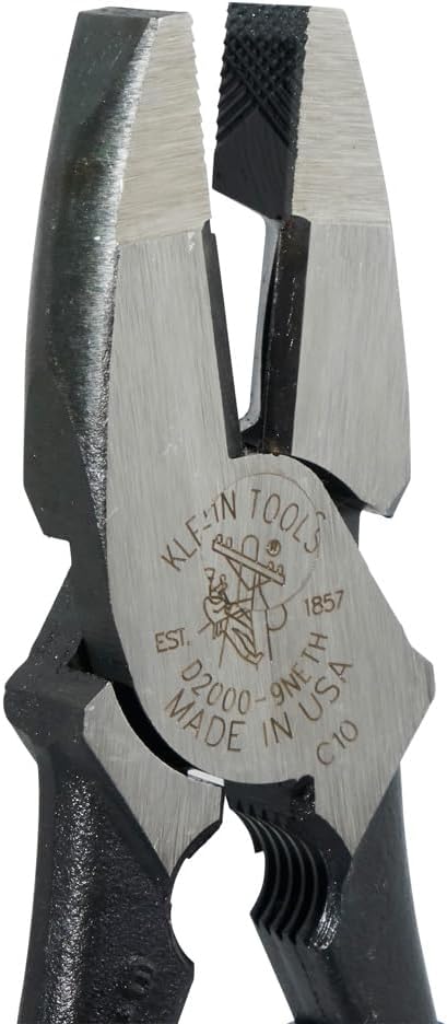 Klein Tools D2000-9NETH Lineman's Bolt-Thread Holding Pliers, Made in USA, High-Leverage Streamline Design with Rounded Nose and Knurled Jaw, 9-Inch