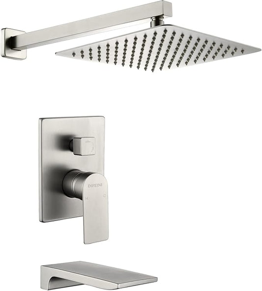 Shower Faucet Set with Tub Spout Waterfall Tub and Shower Trim Kit with Rough in Valve Shower Tub Faucet Set Wall Mounted Brushed Nickel 33010BN