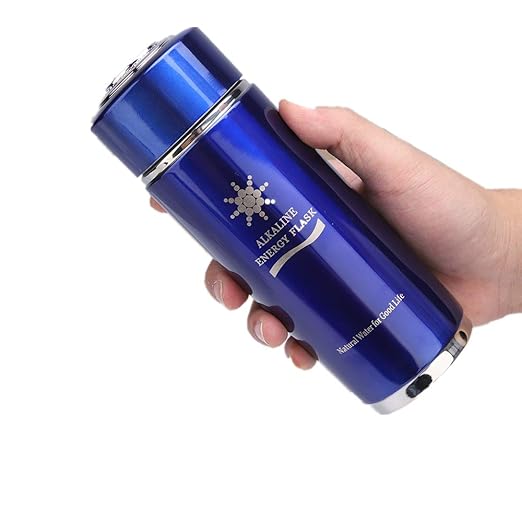 Alkaline Water Glass, Stainless Alkaline Water Bottle Portable Nano Balance Bio Energy Lonizer Cup Flask Portable Water Filter for Hiking, Camping(Blue)