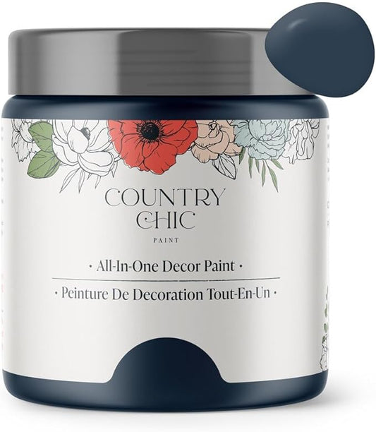Country Chic All-in-One Chalk Paint for Furniture, Cabinets, Home Decor, Eco-Friendly, Matte Finish, Built-In Primer & Top Coat for Wood, Metal - Peacoat (Navy Blue) - 8 oz (237 ml)
