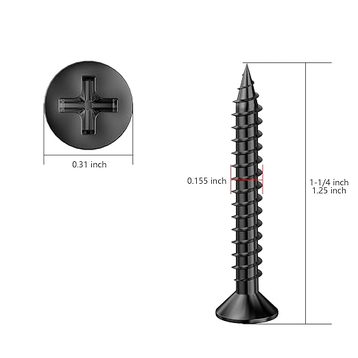 (250Pcs) #8x1-1/4 Black Wood Screw Quick Metal Self Tapping Flat Head