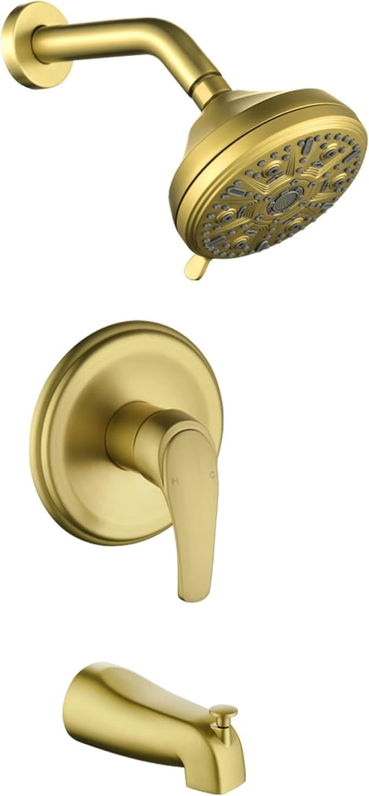Shower Tub Kit Tub Shower Faucet Combo Set Bathtub Faucet Set Shower System with Tub Spout Shower Valve and Trim Kit Shower Fixtures Brushed Gold