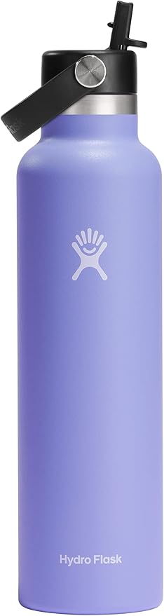 Hydro Flask 24 Oz Stainless Steel Standard Mouth Water Bottle with Flex Straw Cap and Double-Wall Vacuum Insulation