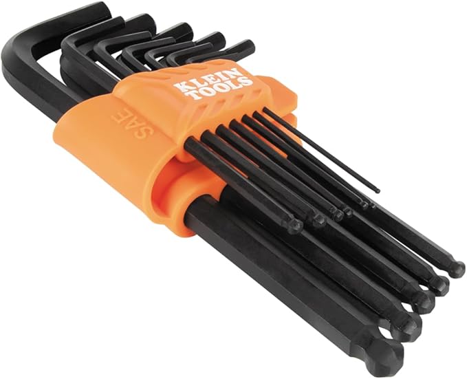 Klein Tools BLS12 12-Piece Hex Key Wrench Set, SAE, Heat-Treated, L-Style Ball-End Keys Sizes 1/16-Inch to 3/8-Inch, Twist-to-Lock Case