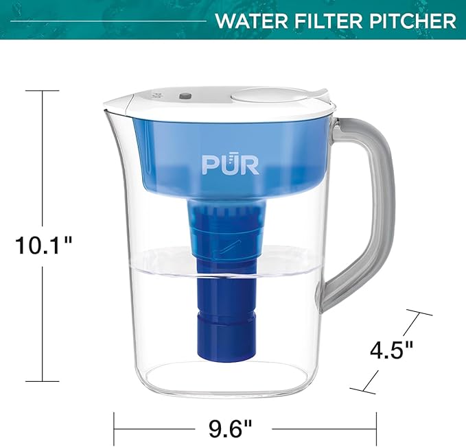 PUR Ultimate Filtration Water Filter Pitcher, 7 Cup, Clear/Blue