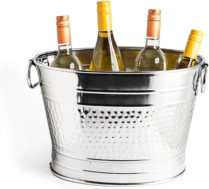 Insulated Beverage Tub for Parties Stainless Steel Drink Tub Cooler Ice Bucket for Hosting Parties Drink Bucket with Handles Wine Bucket Single Wall Ice Bucket