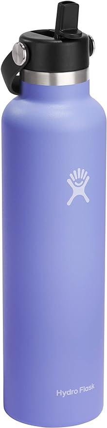 Hydro Flask 24 Oz Stainless Steel Standard Mouth Water Bottle with Flex Straw Cap and Double-Wall Vacuum Insulation