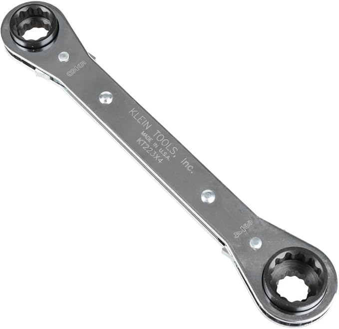 Klein Tools KT223X4 Lineman's Ratcheting 4-In-1 Box Wrench, Made in USA, 1/2-, 9/16-, 5/8-, and 3/4-Inch Sockets