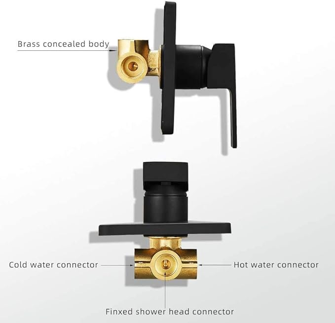 Shower Faucet Set Matte Black, Bathroom Rainfall Shower System with Stainless Steel Shower Head Rain Shower Set, Single Function Shower Trim Kit with Rough-in Valve