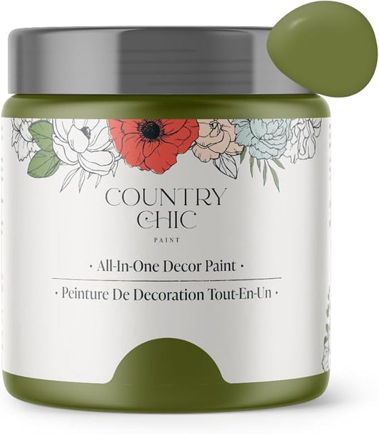 Country Chic All-in-One Chalk Paint for Furniture, Cabinets, Home Decor, Eco-Friendly, Matte Finish, Built-In Primer & Top Coat for Wood, Metal - Secret Garden (Green) - 8 oz (237 ml)