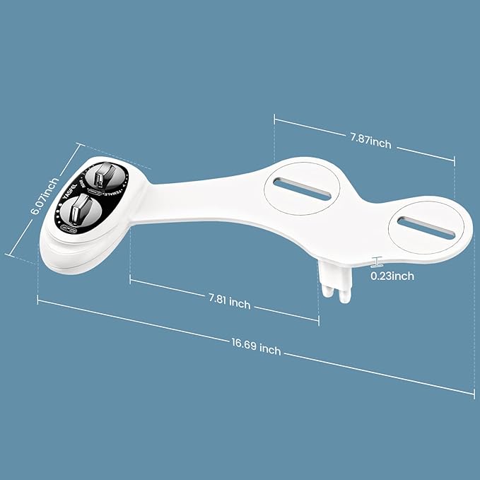 YASFEL Bidet Attachment for Toilet, Toilet Bidet Non-Electric Bidet Toilet Attachment Dual Nozzles for Frontal/Rear Wash, Adjustable Pressure Control (Black/White)