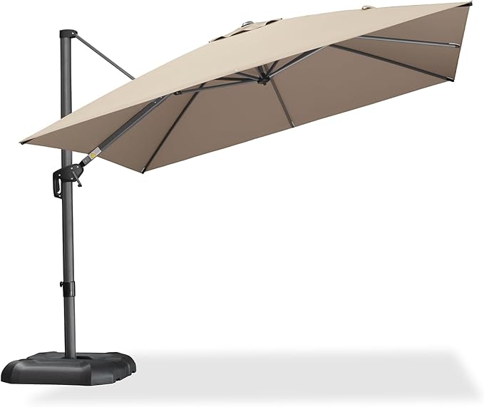 PURPLE LEAF 10 Feet Patio Umbrella Outdoor Cantilever Square Umbrella Aluminum Offset Umbrella with 360-degree Rotation for Garden Deck Pool Patio Taupe