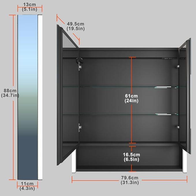 KWW LED Lighted Bathroom Medicine Cabinet with Sockets & USBs, Defogger, Dimmable, 3 Color Light Makeup Mirror, Easy to Install, Wall Mounted Cabinet (31 * 34)