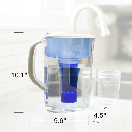 PUR 7-Cup Water Filter Pitcher with 1 Genuine PUR Filter, 3-in-1 Powerful Filtration, BPA Free, Dishwasher Safe, White, PPT710WA