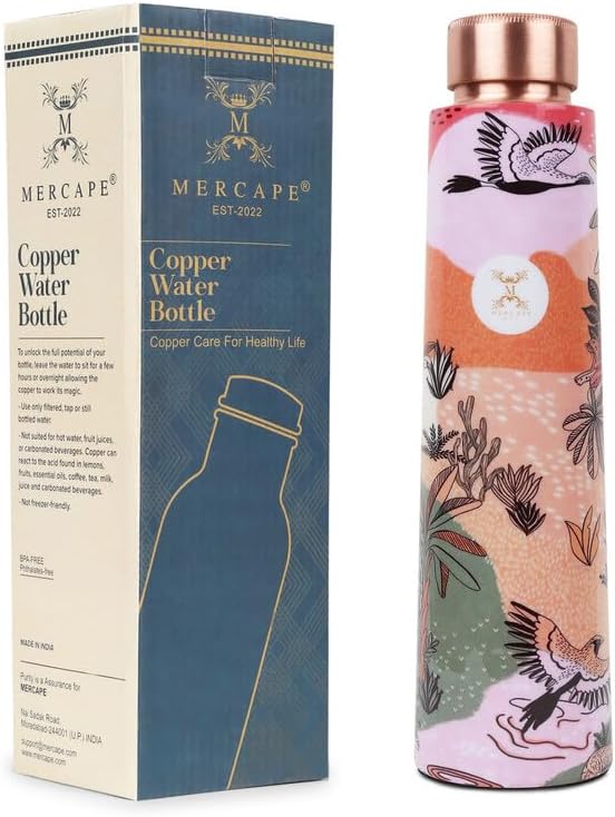 Copper Water Bottle A Handmade Ayurvedic Enameled Print Pure Copper Water Bottle For Drinking - Increase Your Water Consumption, and Experience Immediate Health Benefits (ENAMELED PRINT 4)
