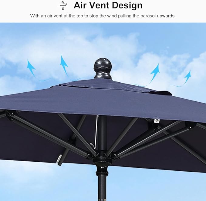 PURPLE LEAF 6' x 4' Rectangular Patio Umbrella Outdoor Table Umbrella Aluminum Frame Market Umbrella Sun Umbrella with 8 Sturdy Ribs Tilt for Garden Deck Lawn Pool Navy Blue