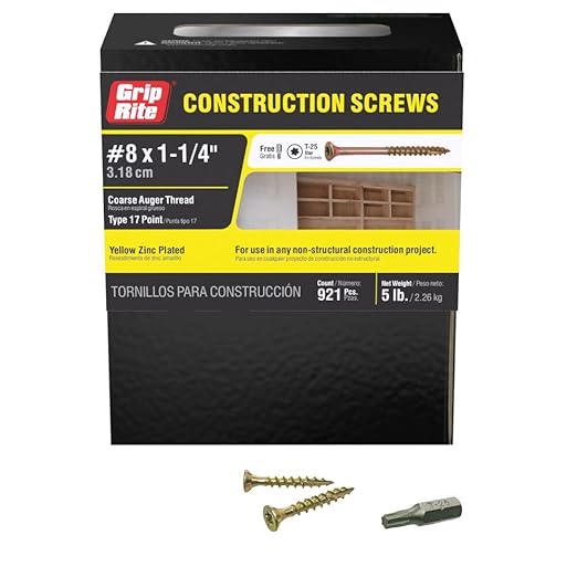 Grip-Rite 114GCS5#8 x 1-1/4", T25 Star Drive Gold Construction Wood Screw, 5lb Box