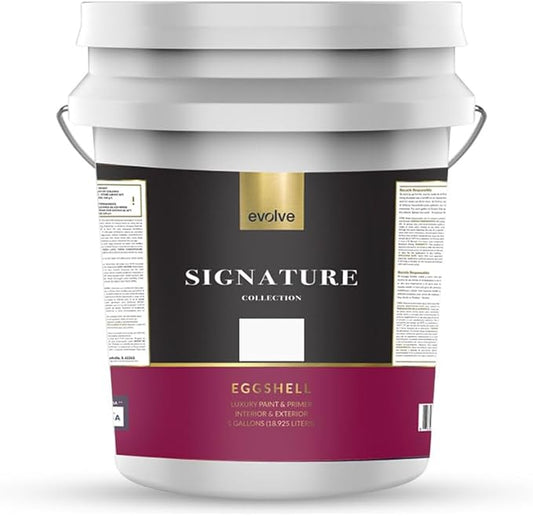 EVOLVE Signature Paint & Primer: Luxury Paint & Primer for Indoor & Outdoor Surfaces, Minimal Odor, Eggshell Sheen (Linen White, 5 Gallon)