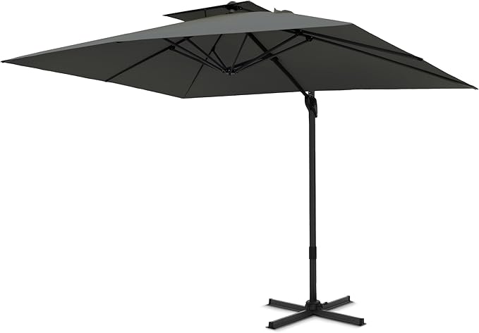 PHI VILLA 10'x 13' Cantilever Patio Umbrella, Outdoor Rectangle Large Umbrellas with Hydraulic Lift and 360°Rotation, Grey