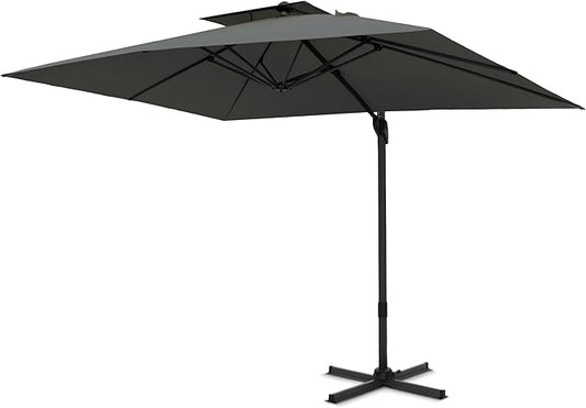 PHI VILLA 10'x 13' Cantilever Patio Umbrella, Outdoor Rectangle Large Umbrellas with Hydraulic Lift and 360°Rotation, Grey