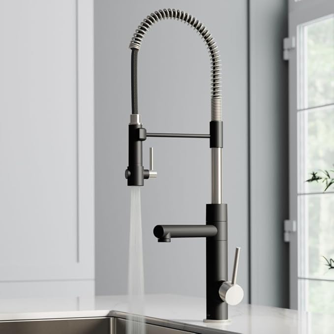 KRAUS Artec Pro (1 st Gen) Commercial Style Pre-Rinse Single Handle Kitchen Faucet (No Pull Down) with Pot Filler in Spot Free Stainless Steel/Matte Black, KPF-1603SFSMB