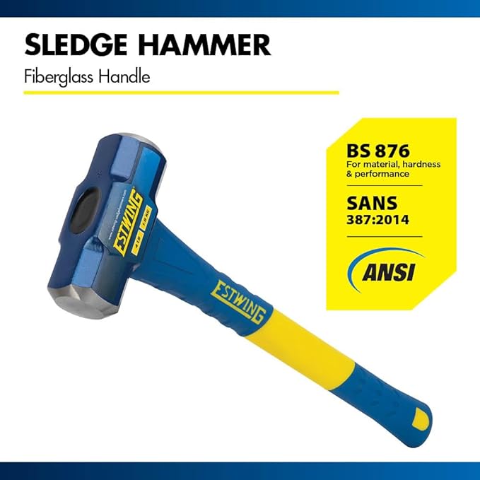 Estwing 4-Pound Hard Face Sledge Hammer, 50-55 HRC, 16-Inch Fiberglass Handle, Overstrike Protection, Textured Grip