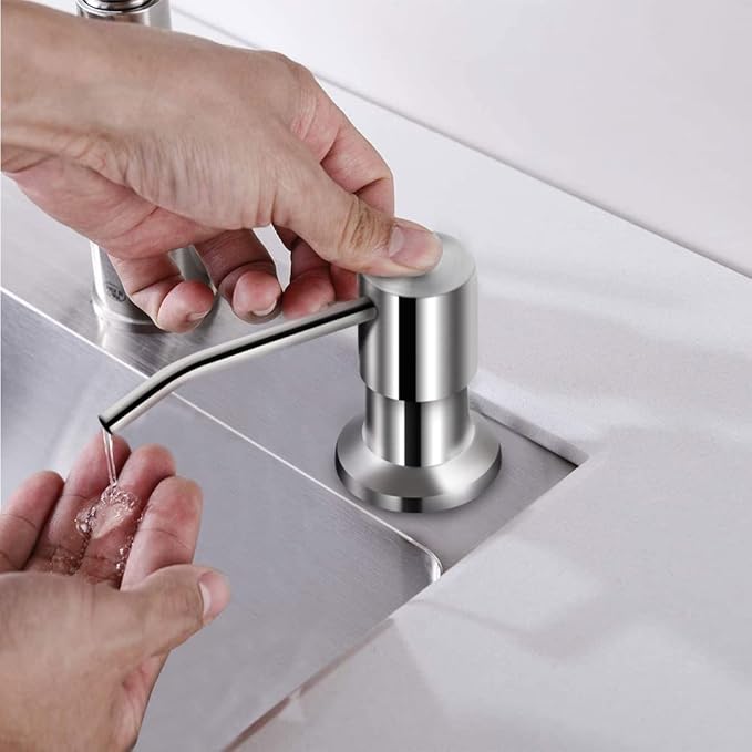 Soap Dispenser for Kitchen Sink, Brushed Nickel Countertop Soap Dispenser Pump, 47" Silicone Extension Tube Connect to The Soap Bottle Directly, Say Goodbye to Frequent Refills (Brushed Nickel)