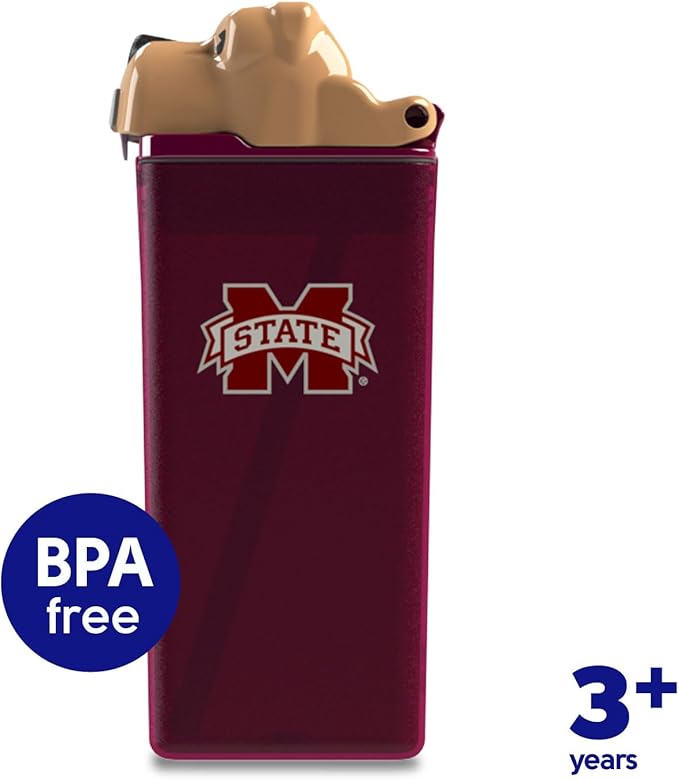 Reusable Water Bottle | Officially Licensed NCAA Sports Bottle | BPA Free | Dishwasher Safe | Bully Mascot | 12 oz Drink in the Box - Mississippi State University