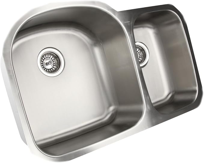 Double Bowl Stainless Steel Sink – Undermount Kitchen Sink, 70/30 Ratio Large & Small Bowl, with Basket Strainer Drains – 18 Gauge Steel, Brushed Finish, Easy Clean Corners FP7030