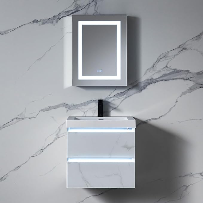 Blossom LED Lighted Medicine Cabinet Mirror for Bathroom 20x26 Inch - Left Hinge Recessed/Surface Mount - LED Mirror Cabinet with Lights - Defogger/3 Color Dimmer - Perfect Makeup Vanity