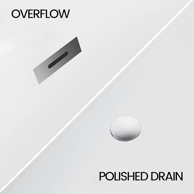 Acrylic Freestanding Bathtub, Deep Soaking Tub with Non-Slip Base, CUPC Certified Free Standing Tub, Chrome Drain Bath Tub, Modern Tub for Bathrooms, White, 59Inch