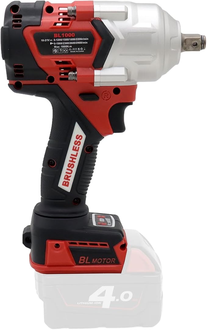 FSYAO 1/2 1000Nm Cordless Impact Wrench, Brushless Wrench. (Body only, no battery included)