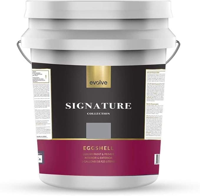 EVOLVE Signature Paint & Primer: Luxury Paint & Primer for Indoor & Outdoor Surfaces, Minimal Odor, Eggshell Sheen (Stone Gray, 5 Gallon)